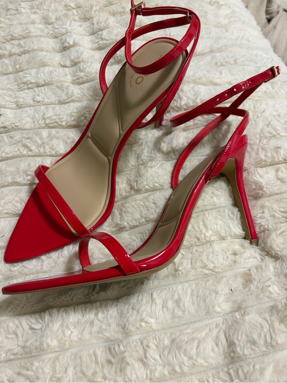 Aldo Red Patent Strappy Pointed Stiletto Sandals